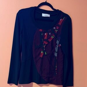 Zoe Ltd Black and Burgundy Blouse
